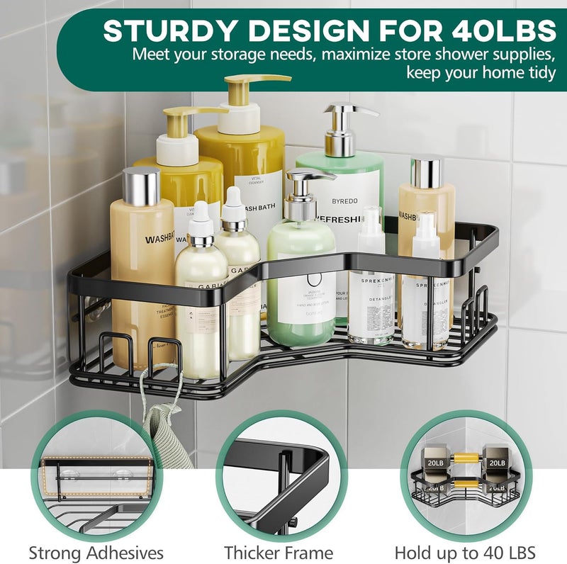 MAXIFFE 5 Pack X-Large Corner Shower Caddy, with Soap Holder and Toothbrush Holder, Large Capacity No Drilling Stainless Steel Hold 40 LB Shower Organizer Shelf Rack for Family Renter Bathroom, Black - Image 4